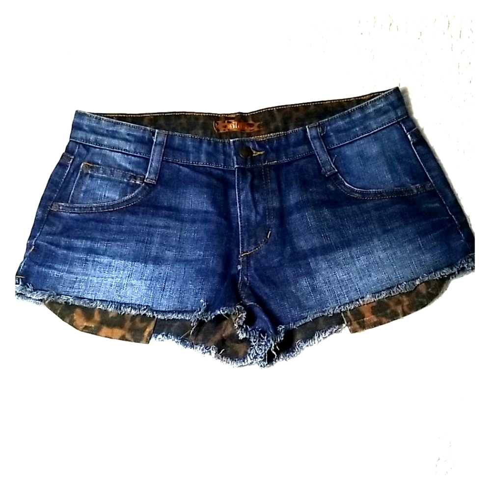 Joe's D Wild Renata Denim Cutoff Shorts With Animal Print Pockets Size 26 EUC